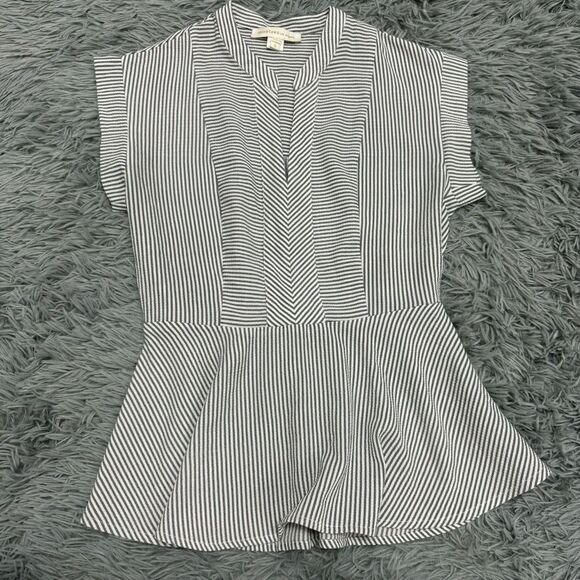 Monteau Peplum Striped Short Sleeve V-Neck Shirt Size Small - Picture 1 of 9